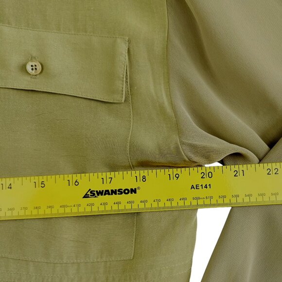 VTG Sheer Olive GREEN Benjamin A. Sheer Sleeve & Lower Panel Button Shirt  W M/L - Picture 5 of 6